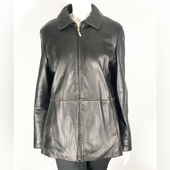 🖤 Jessica Black Genuine Leather Jacket | Zip-Up | Size Large🖤 - Picture 1 of 15